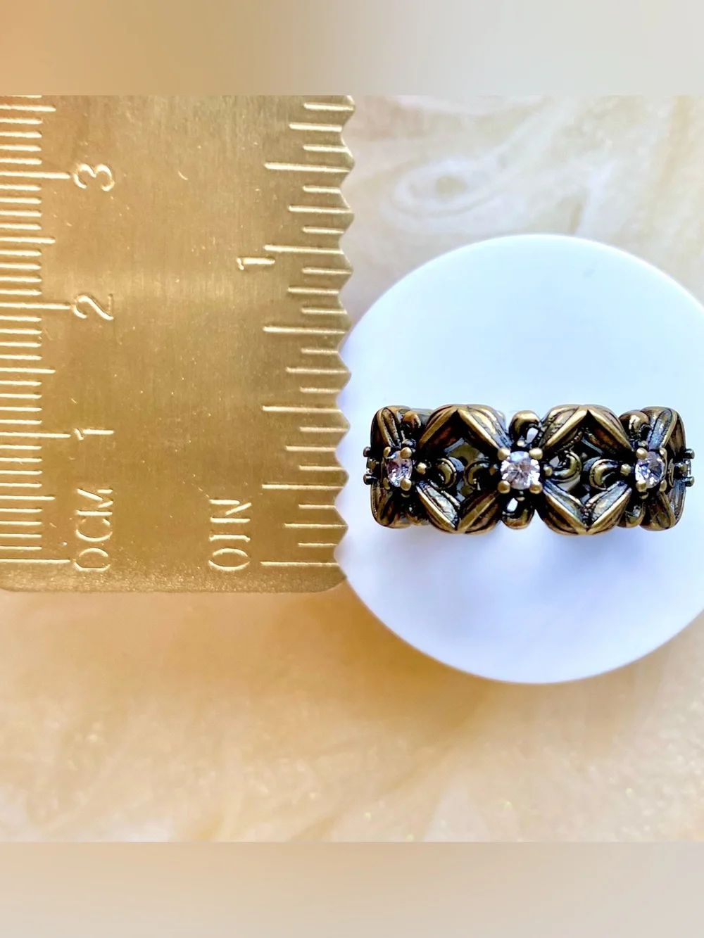 Antique-Style Gold Floral CZ Band Ring